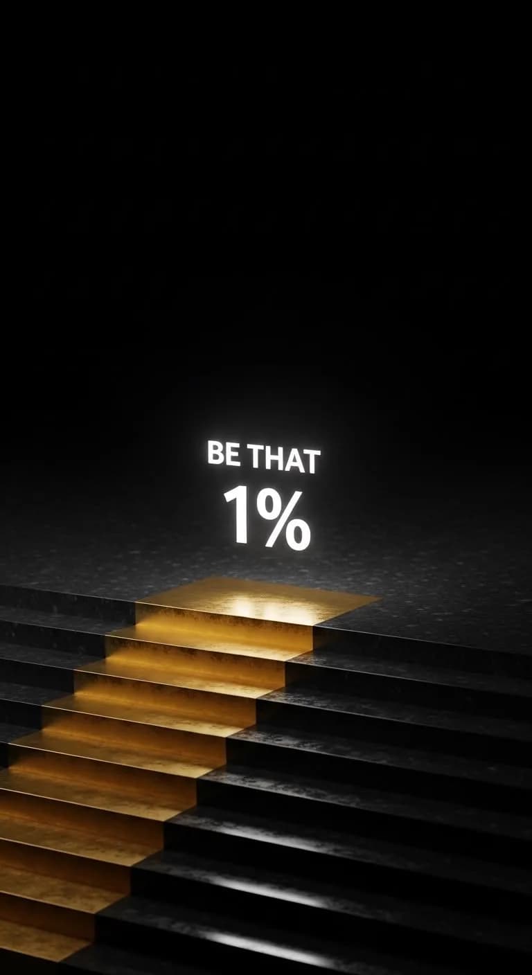 پله‌های طلایی رو به بالا با نوشته BE THAT ۱٪